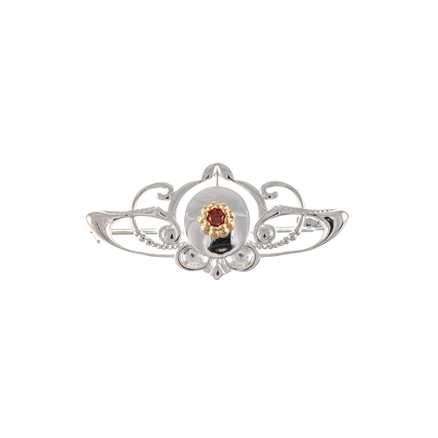 Brosche 925 Silber teilvergoldet Zirkonia rot