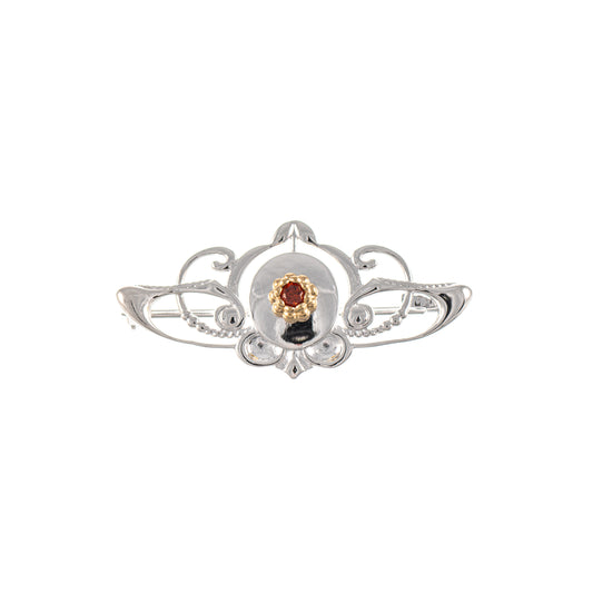 Brosche 925 Silber teilvergoldet Zirkonia rot