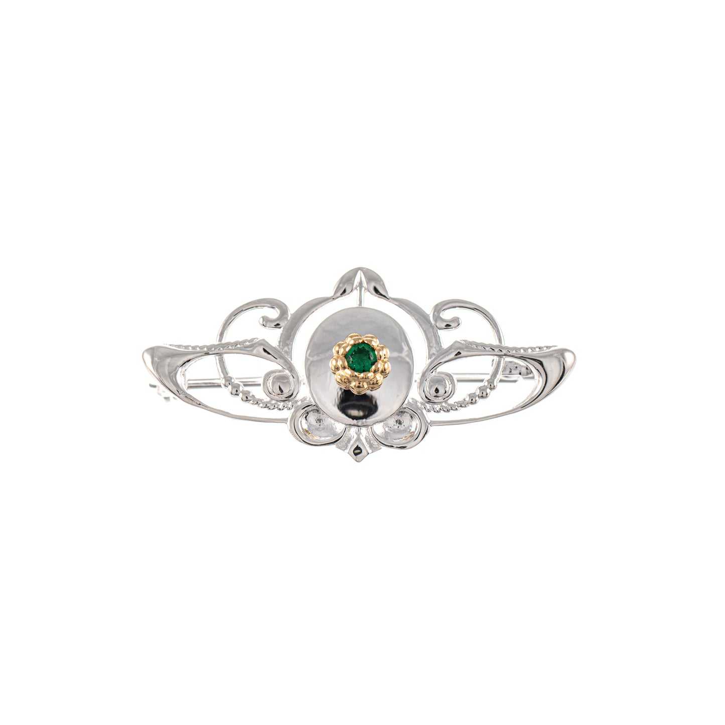 Brosche 925 Silber teilvergoldet Zirkonia gruen