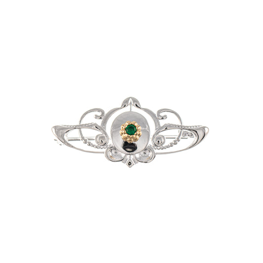 Brosche 925 Silber teilvergoldet Zirkonia gruen