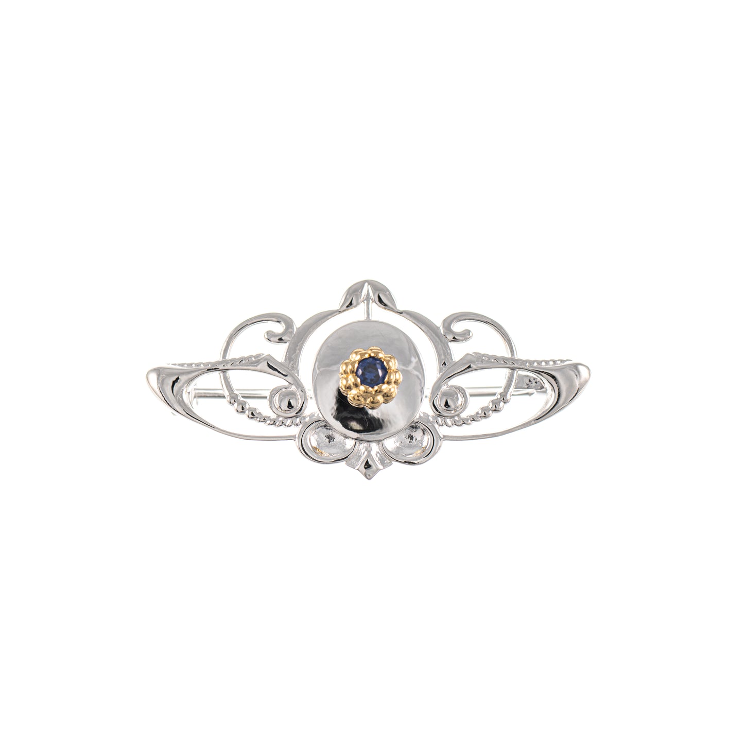 Brosche 925 Silber teilvergoldet Zirkonia blau