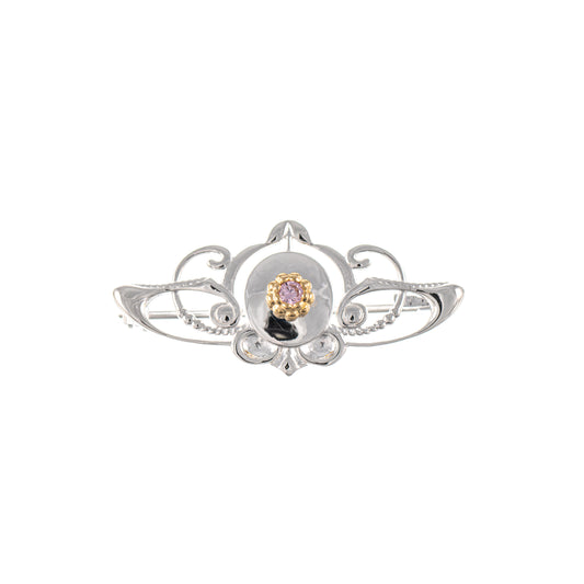 Brosche 925 Silber teilvergoldet Zirkonia rosa
