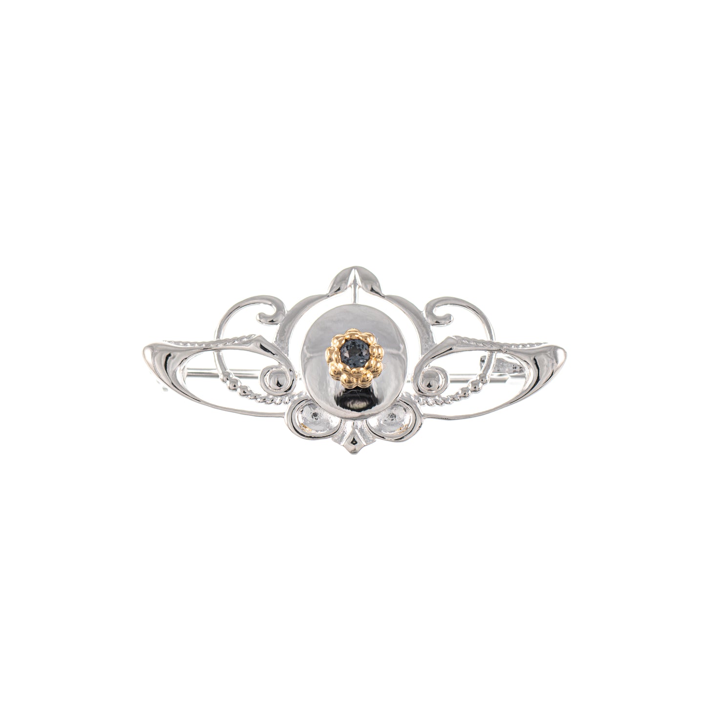 Brosche 925 Silber teilvergoldet Zirkonia anthrazit