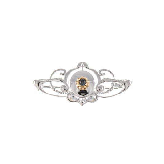 Brosche 925 Silber teilvergoldet Zirkonia anthrazit