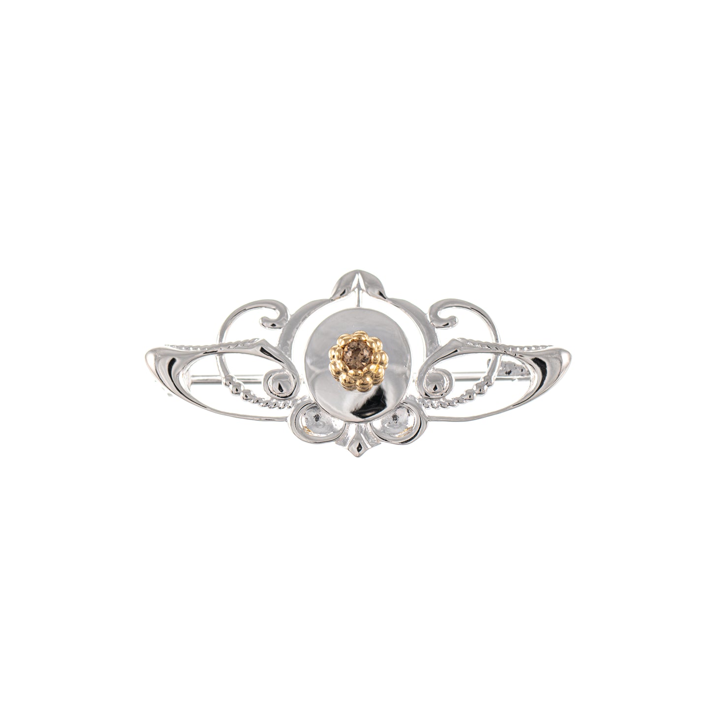 Brosche 925 Silber teilvergoldet Zirkonia cognac