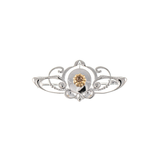 Brosche 925 Silber teilvergoldet Zirkonia cognac